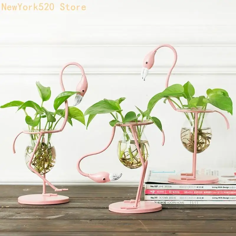 Characteristic Flamingo Glass Tabletop Plant Bonsai Vase Flower Pot N84C