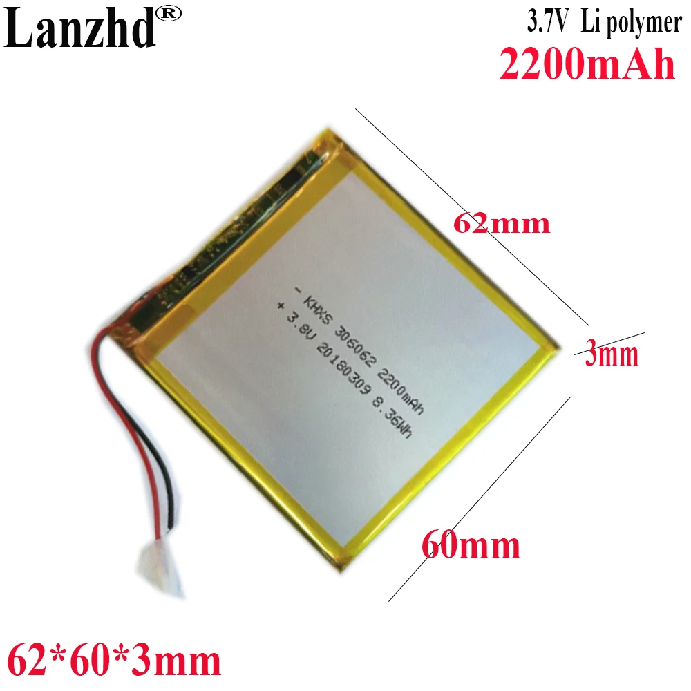 3.8V Li Polymer Batteries 2200mAh Soft package battery For Children's video teaching machine tablet  GPS 306062 62*60*3mm