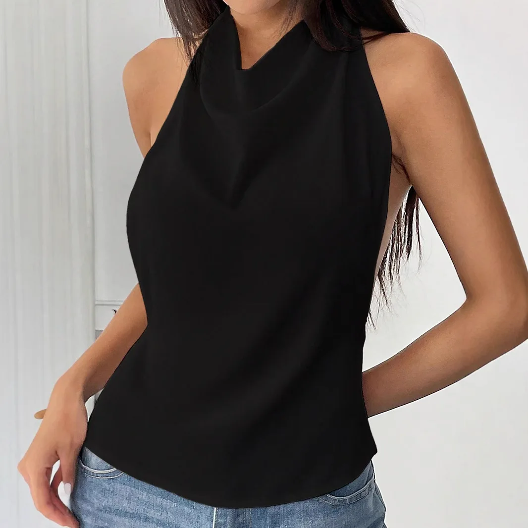 Backless Fashion Dresses Elegant Halter Patchwork Draped Maxi Bodycon Female Solid Simple Evening Party Frock New