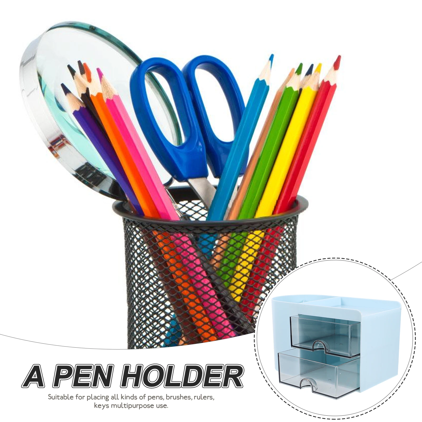 

Pencil Holder Stationery Storage Box Table Organiser Desk Household Plastic Stand Sky-blue for