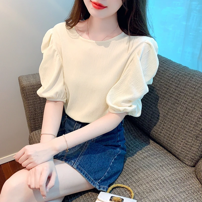 New Summer Short Sleeve Chiffon Blouse Shirt Women Tops Blusas Mujer De Moda 2024 Verano Causal O-Neck Blouse Women Blusa G692