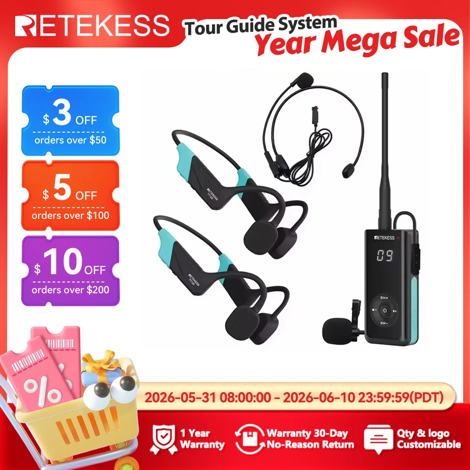 RETEKESS TT120 Tour Guide System Swim Coach Communicator Waterproof Bone Conduction Headphones for Swimming Training,SUP Surfing
