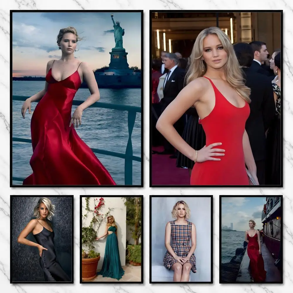 Jennifer Lawrence Actress Awarded Screen Portraits Poster Self-Adhesive Unframed Fashion Wall Prints for Office & Home Decor