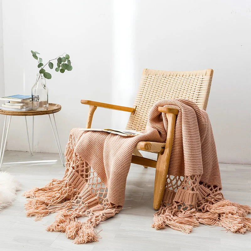 Handmade Hollow Tassel120*180cm Hand Knitted Thread Bed End Sofa Cover Photo Props