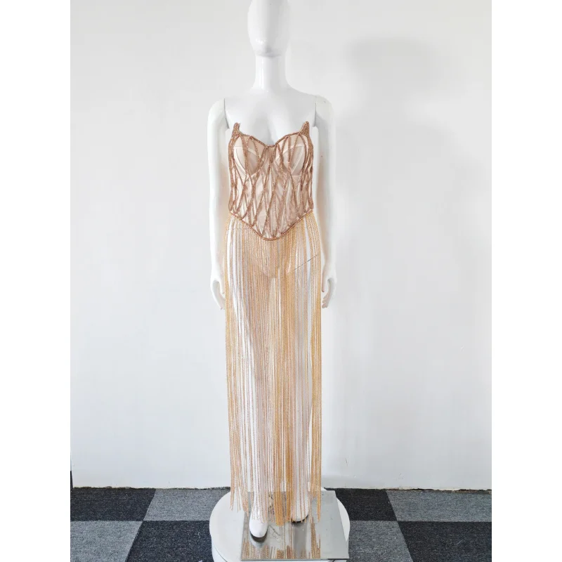 Woman Body Jewelry Chain Hollow Club Party Dress Bikini Sexy Bra Chain Backless  Nightclub Party Body Chain tassels Skirt chain