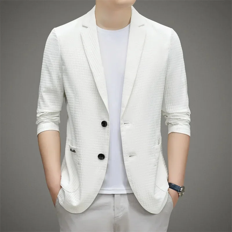 Small Men's Suit Casual 2024 Spring Summer Ultra-Thin Slim Fit Single West Sun-Protective Clothing Waffle Cardigan