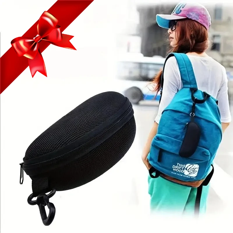 Durable PVA Sports Eyeglass Case – Zippered Glasses Flashlight Pouch with Carabiner, Outdoor-Friendly for Men & Women (Black)