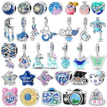 925 sterling zilver fit originele armband charme sieraden DIY blauwe clip kraal Galaxy sterrenhemel serie hanger maan bungelen