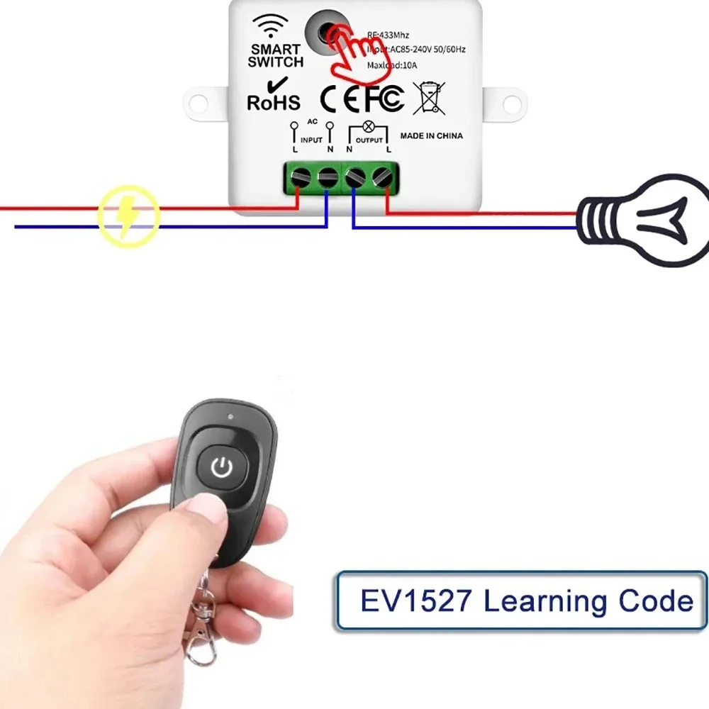 433Mhz Universal Wireless Remote Control Switch 110V 220V 10A Relay Mini Receiver Remote Control For Home Led Light Lamp