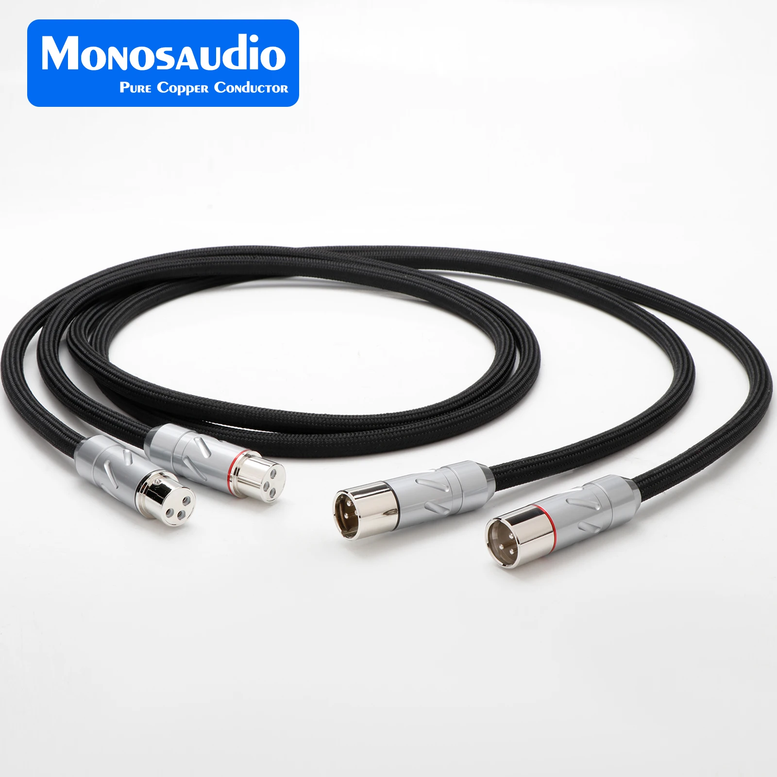 Monosaudio Pure Silver XLR Balanced Interconnect Cable with Rhodium-Plated OFC Connectors, Quad-Shielded, PTFE Insulation,
