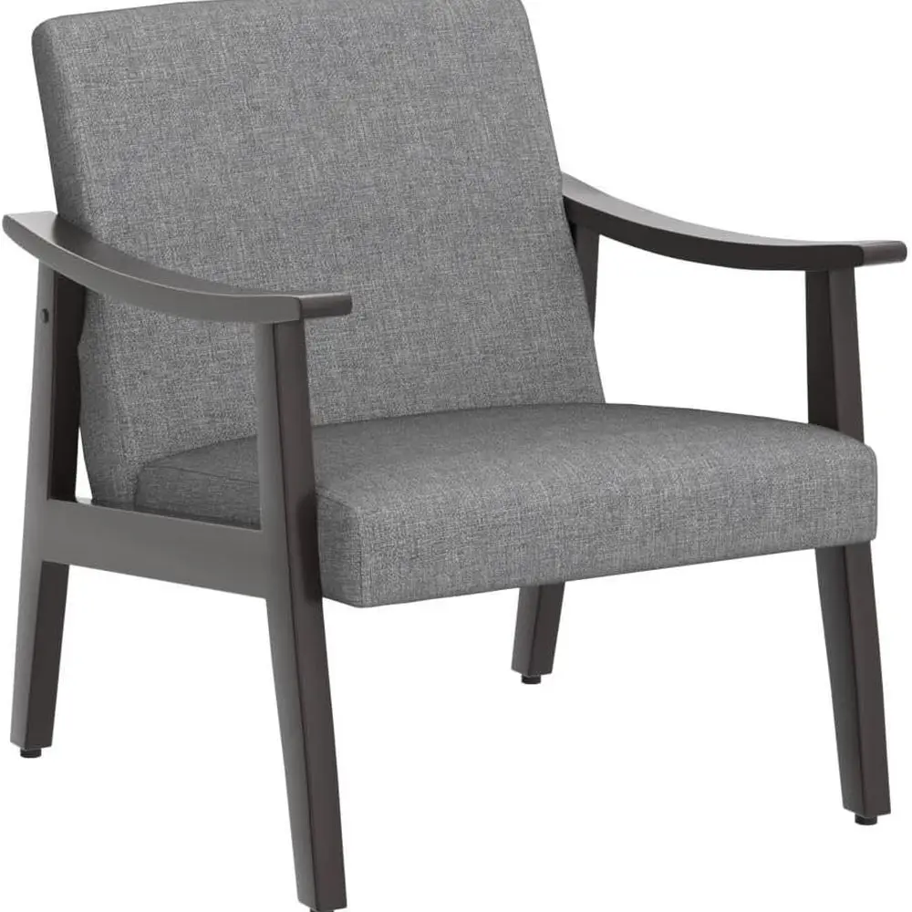 كراسي حديثة من منتصف القرن، قماش كتان، مساند للذراعين وأقدام صلبة، طقم مكون من قطعتين، رمادي داكن لغرفة المعيشة/غرفة النوم #5