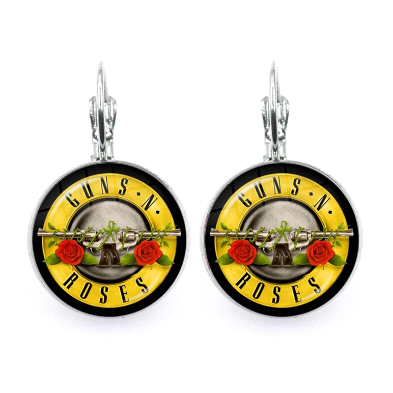 Guns N Roses Rock Band Women Dangle Earrings Fashion Drop Earrings, Glass Dome Cabochon Lady Jewelry Gift