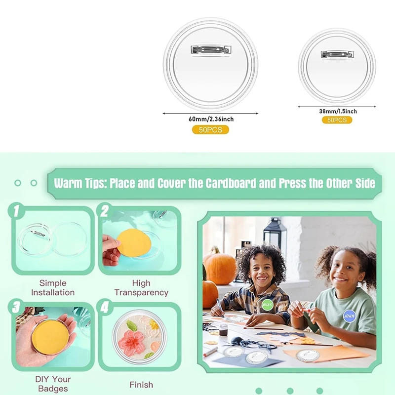 50 Stück Button Maker DIY Knopfs tifte, Acryl Design Button Abzeichen Clear Button Pin Abzeichen