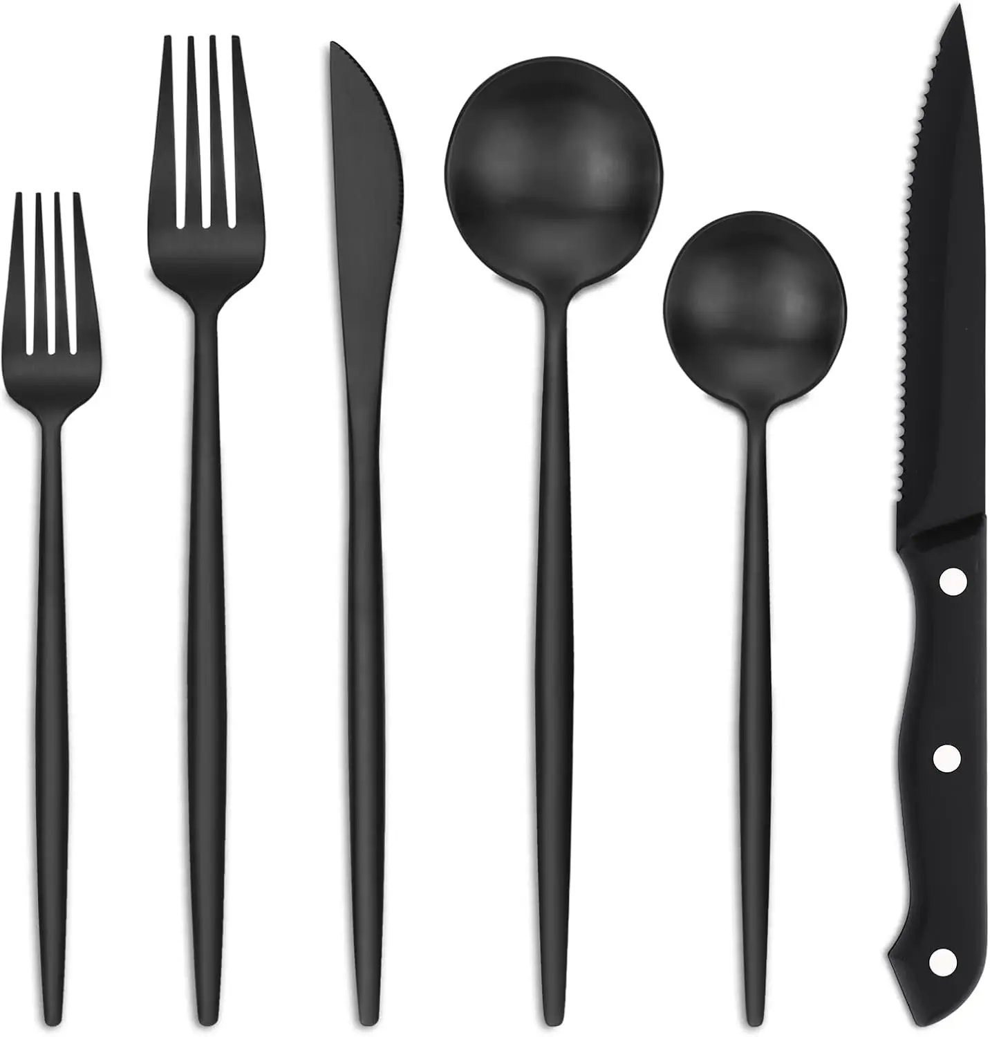 

48-Piece Matte Black Silverware Set with Steak Knives, Stainless Steel Flatware for 8, Dishwasher Safe