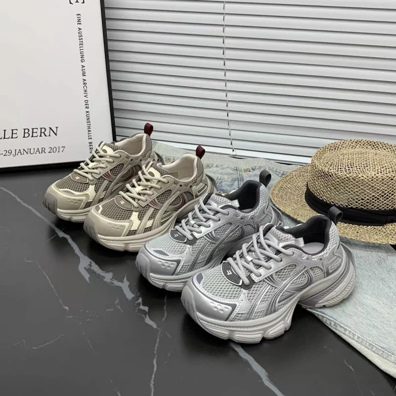 

Soft leather version breathable mesh shoes for women 2025 New Versatile Thick-Soled Comfortable Height-Increasing Dad Sneakers