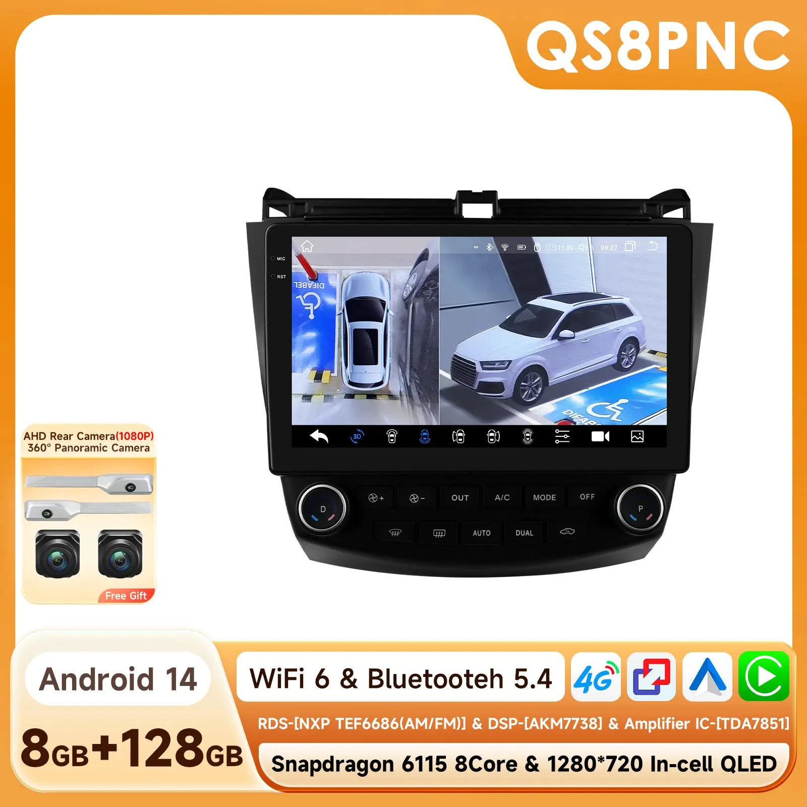 Autoradio Multimedia Videospeler voor Honda ACCORD 7 2003-2007 Autoradio Draadloze Carplay GPS DSP RDS 4G WIFI Intelligent Scherm