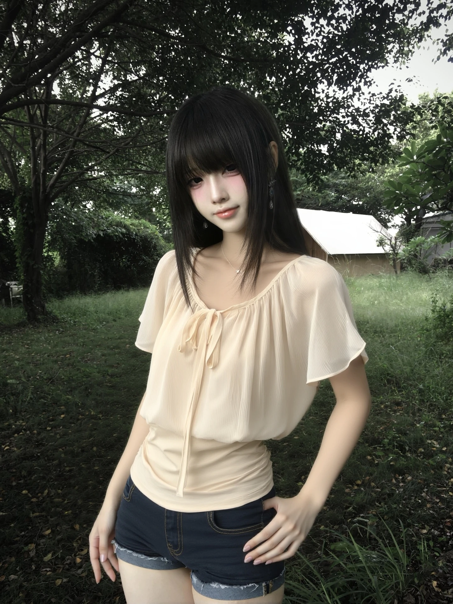 Korean Style Short Sleeve T-Shirt Women's V-neck Belted Waist-cinching Slimming Top Summer Design Loose Fit Fake Two-Piece