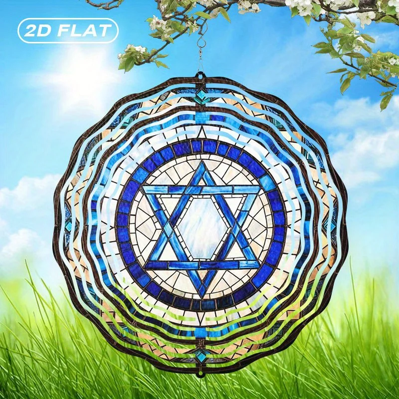 CIFBUY 2D Flat Star of David Metal Wind Chime Stained Glass Wind Catcher Garden Patio Yard Indoor Outdoor Wall Hanging Decor