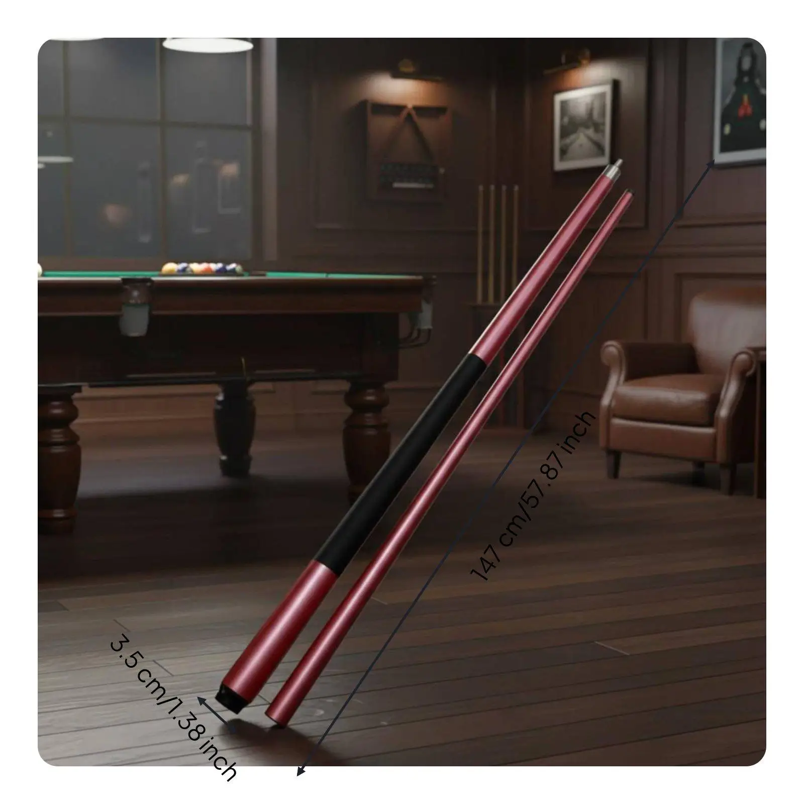2-Piece Pool Cue Alloy Joint Chinese 8-Ball Cue Stick Multi-Layer Tip