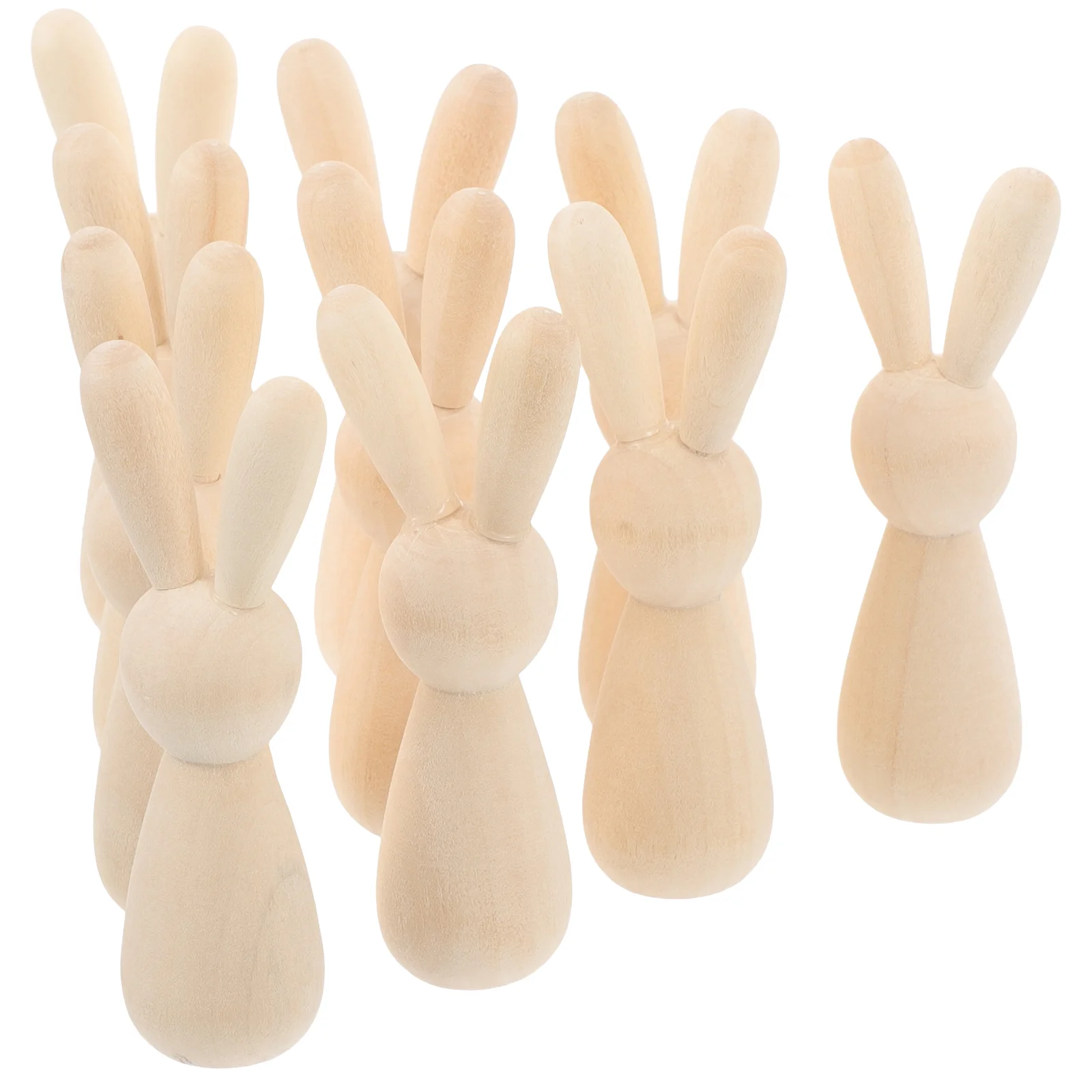 10 Pcs Log Color Rabbit Toy Head Wooden Man DIY Home Decoration Puppet 10pcs Peg Dolls Unfinished Chocolate Bunny Rabbits