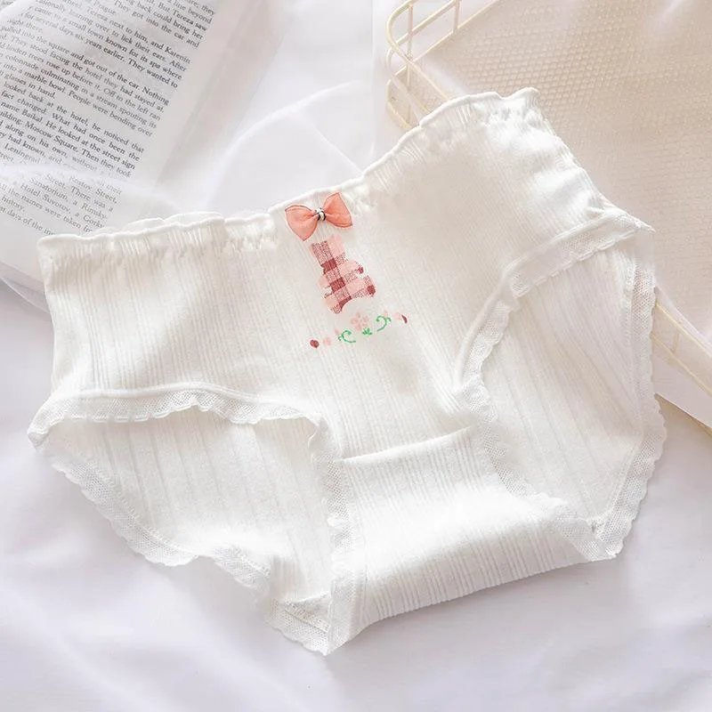 

2X Crossdressing Boy Sissy Underwear Elastic Waistband Ruffle Bowknot Decor Men Panties Threaded Print Briefs Crossdress Cosplay