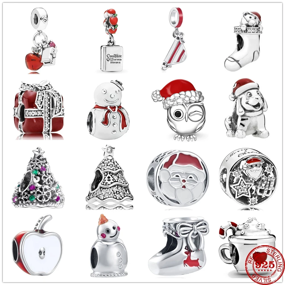 

New 925 Sterling Silver Santa Claus Hat Tree Socks Gift Christmas Charm bead Fit Original Pandora Bracelet DIY Jewelry For Women