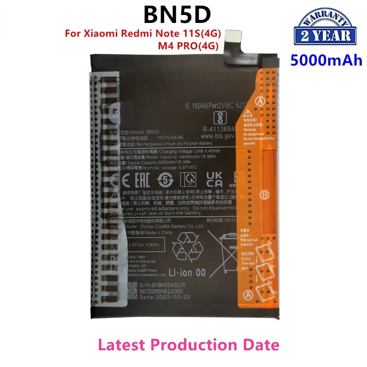 

Brand New BN5D 5000mAh Battery For Xiaomi Redmi Note 11S 11 S 4G / M4 PRO 4G Phone Replacement Batteries