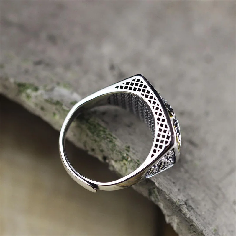 Ethnic Style Relief Animal Ring Men Jewelry Vintage Auspicious Clouds Dragon Ring Male Index Finger Accessories Adjustable