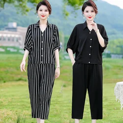 Women's Fashion Suit Summer New Loose Korean Style Casual Plus Size Clothing Short Sleeve Tops Harun Pants 2 Two Piece Set