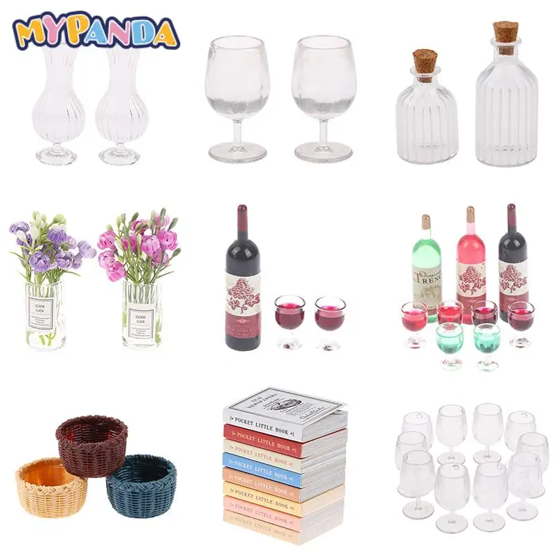 Doll House Classic Book Vase Jasmine Mini Red Wine Glass Simulation Wine Bottle Basket Classic Crown