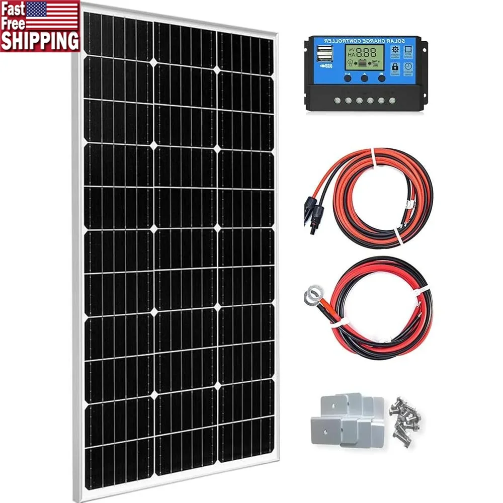 

100W Solar Panel Kit 12V Monocrystalline Battery Maintainer 10A Charge Controller Outdoor Power Supply RV Boat Home