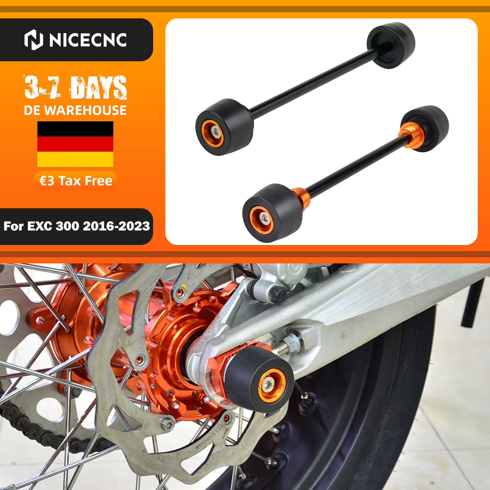 Image of NICECNC für KTM EXC 300 EXC 250 EXC-F 350 für Husqvarna TE 300 TE 250 2016-2023 20/22mm Vorder- und Hinterrad-Achsgleiter Crash Pad für GasGas EC 300 2021-2023