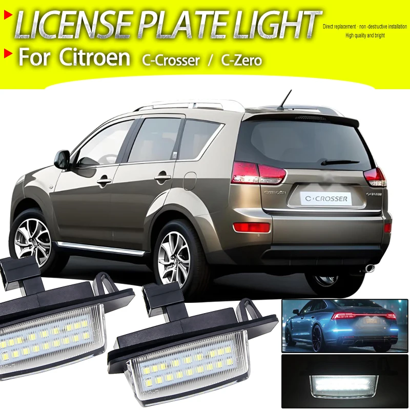2PCS Canbus No Error LED License Number Plate Lights Rear Lamp For Citroen C-Crosser 2007-2012 C-Zero 2010-2020 Car Styling