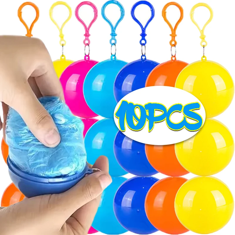 10/1Pcs Mini Tragbare Regenmäntel Ball Bunte Einweg Verdicken Regen Ponchos Notfall Wasserdichte Regenbekleidung Cape Schlüsselring Bälle