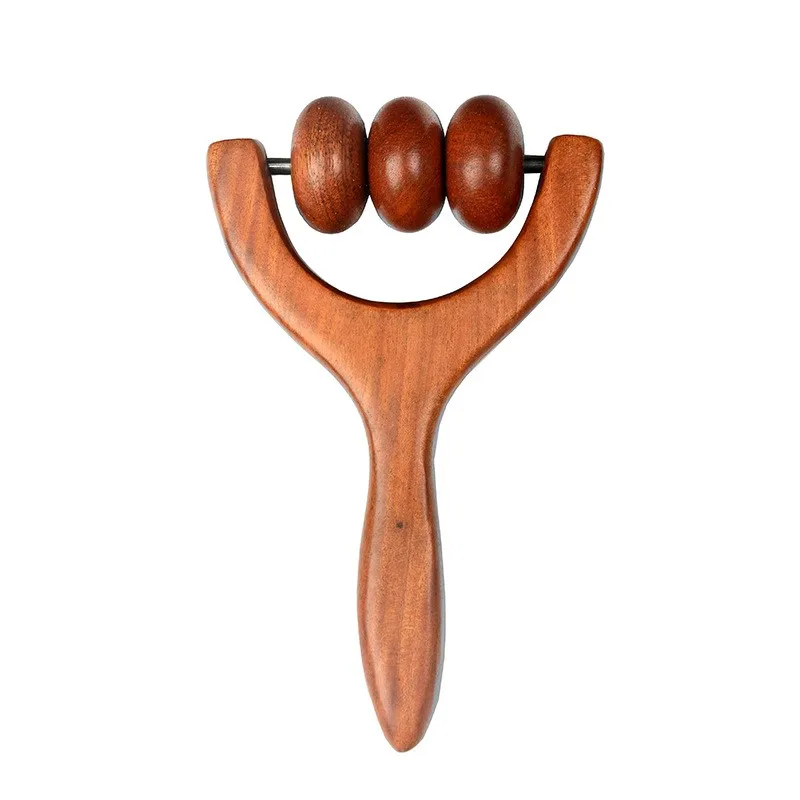 Wooden three-wheeled massager Y round bead massage roller old wooden single belly crus mouse hand massage