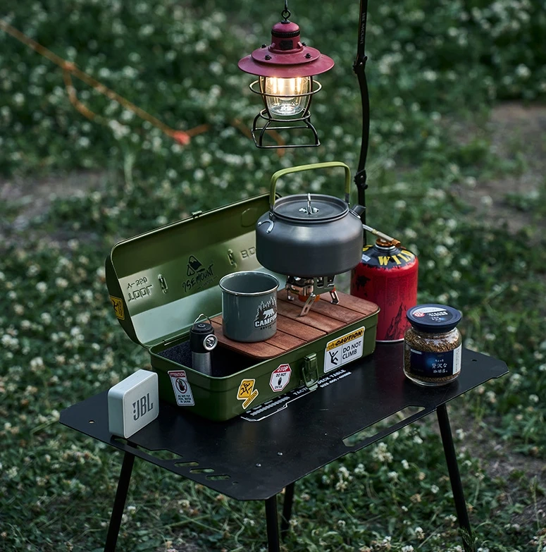 Metal Camping Storage Box Outdoor Portable Iron Camping Tool Box Handheld Camping Suitcase