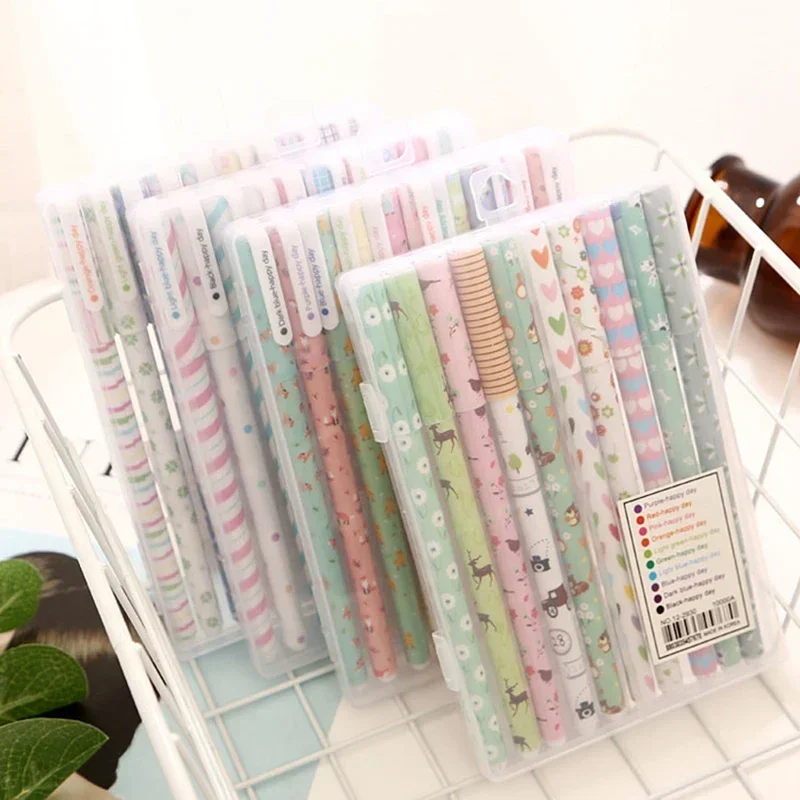 10pcs/Set Colorful Gel Pens Cute Flowers Animals Starry Star Colored Gel Pens 0.38mm Cute Pens for School Office Stationary