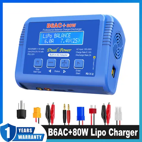 B6AC 80W Lipo Battery Charger RC Balance Smart Digital Charger for 1S-6S LiPo Life Li-ion 1-15S NiCD NiMH PB Smart Battery