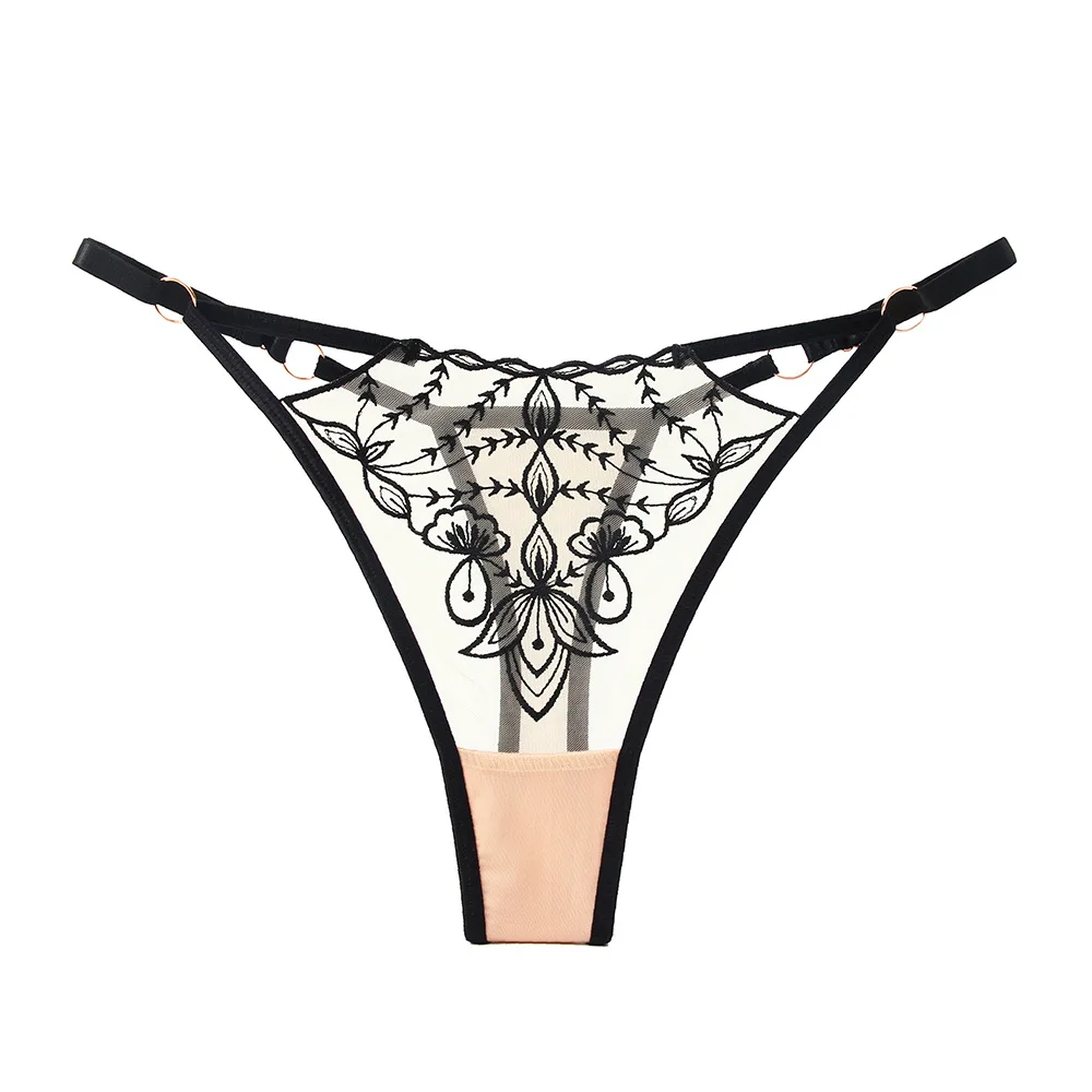 

New Sheer Panties Sexy Thong Flower Embroidery Underwear Women Lingerie Transparent Mesh Hot G-string Adjustable Waistband