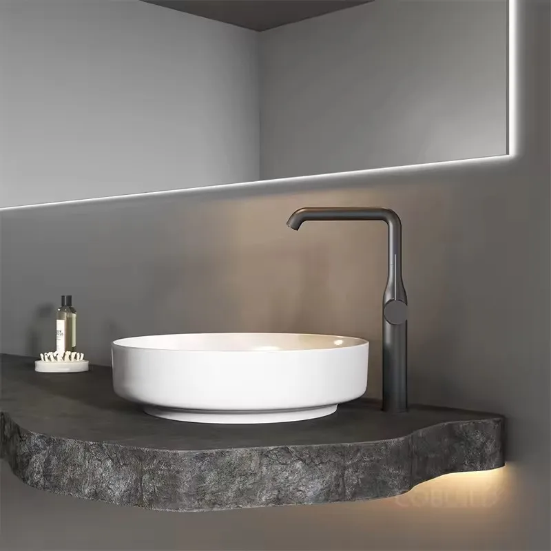 

Brushed Grey Luxury Brass Tall wash basin faucet Top Quality 1 Holes 1 Handle Wall Mounted Newest design Bathroom Sink Faucet