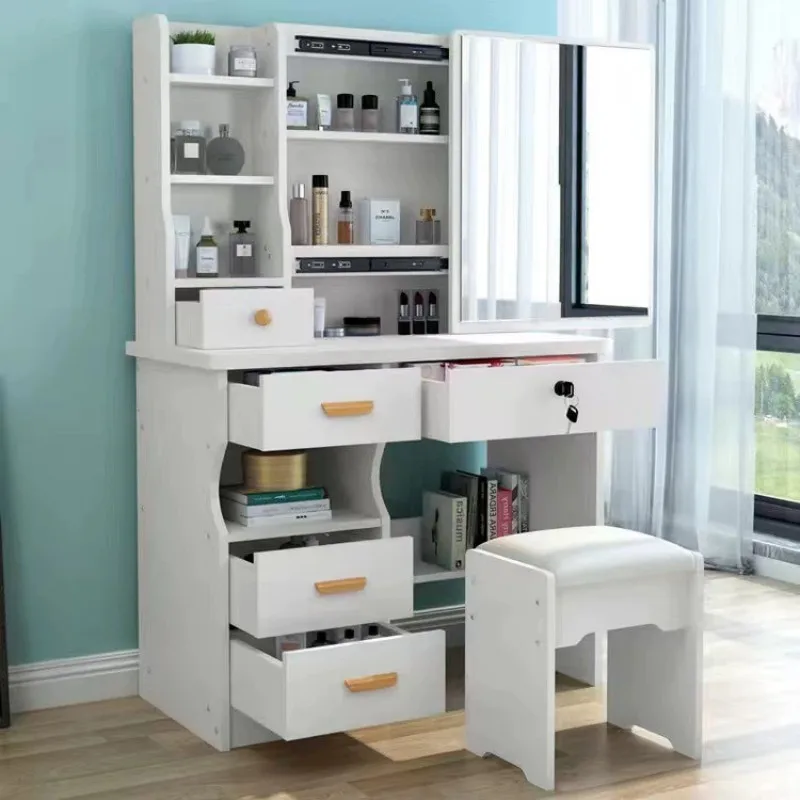 

Home Furniture Simple Design Dressing Table with Small Stool Cheap Makeup Vanity White Bedroom Dresser with Mirror for Girls