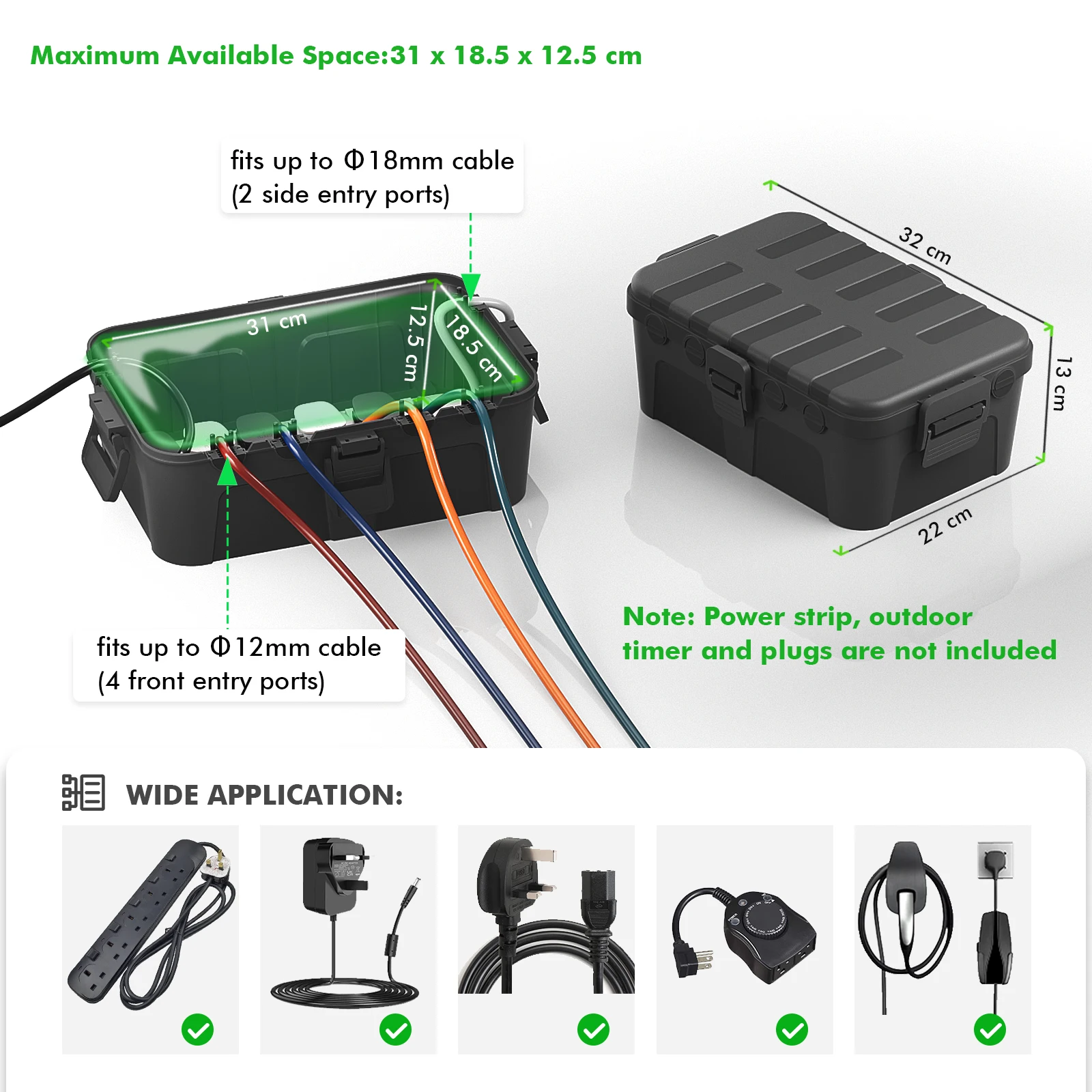 Scatola elettrica impermeabile extra large, copertura presa esterna resistente alle intemperie IP54, protezione presa, spina, timer, ciabatta