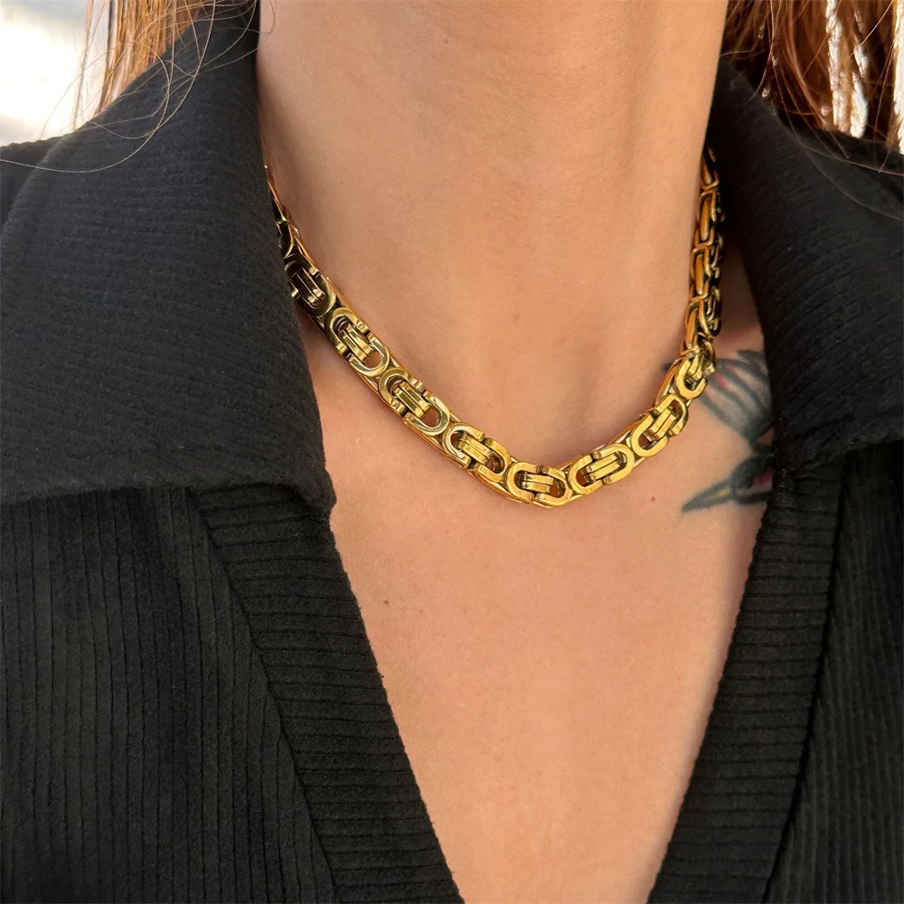 خمر شقة البيزنطية ربط سلسلة القلائد الذكور 8 مللي متر الذهب الفضة اللون الفولاذ المقاوم للصدأ سلسلة للرجال النساء مجوهرات بسيطة هدية #4