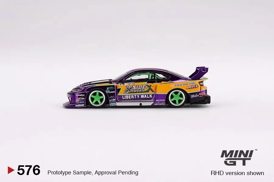 Nissan Nissan S15 SILVIA #576 MINIGT, modèle de voiture en alliage 1:64, jouets pour garçons, pièces de collection pour adultes, cadeaux pour enfants, livraison gratuite