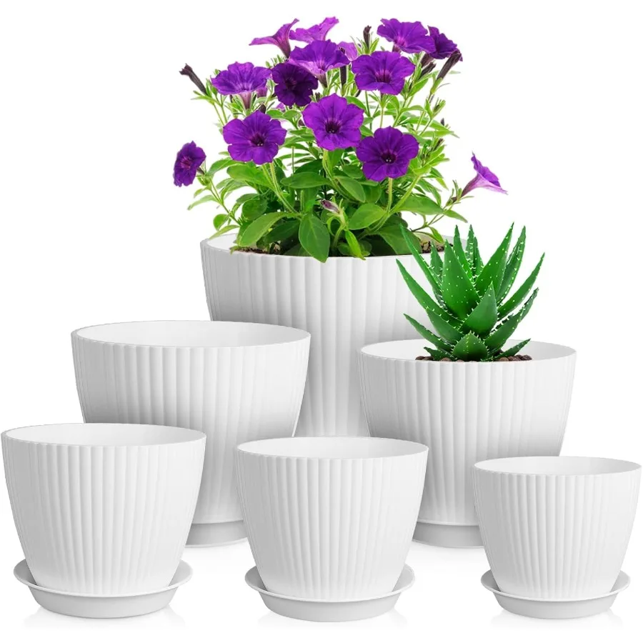 

7 6,2 5,5 5 4,5 4-дюймовые горшки для растений, 6 упаковок цветочных горшков для небольших комнатных уличных растений, пластиковые горшки с дренажными отверстиями и S