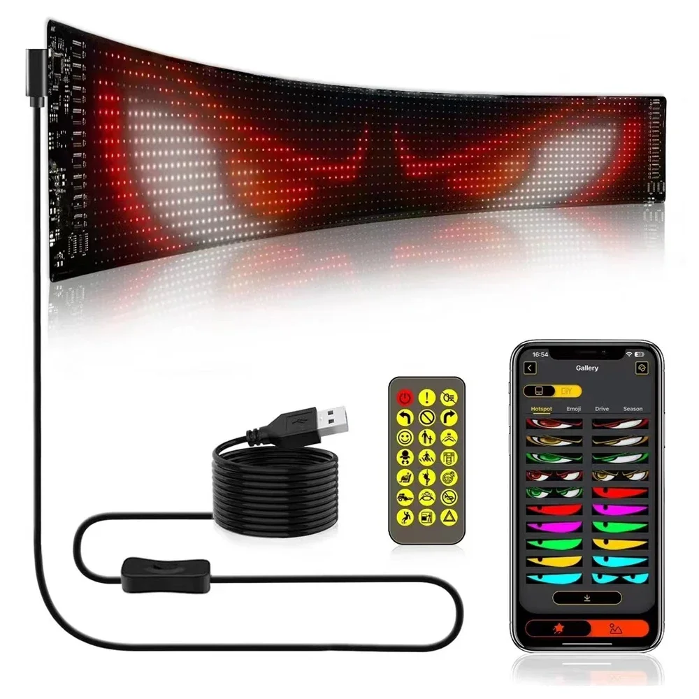 LED Matrix Pixel Panel Display Screen Flexible RGB Car Pattern Graffiti Scrolling Text Animation Shop Reminder Light Bluetooth