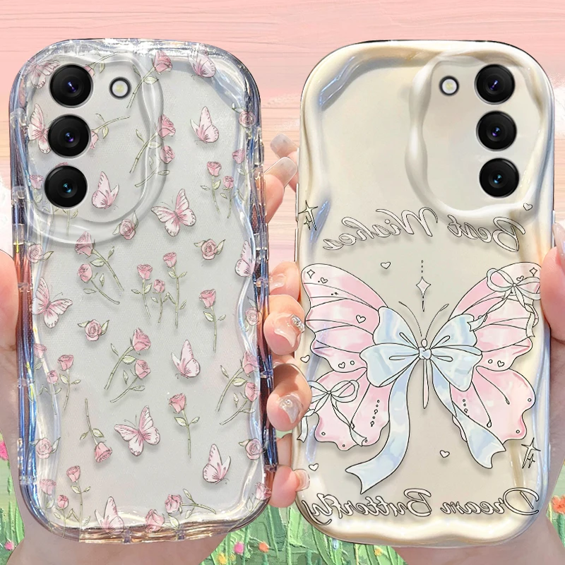 Cute Pink Butterfly Rose Print Case for Samsung Galaxy S26 S25 S24 Plus S23 Ultra S22 S21 S20 FE A73 A71 4G A57 A56 A55 5G Cover