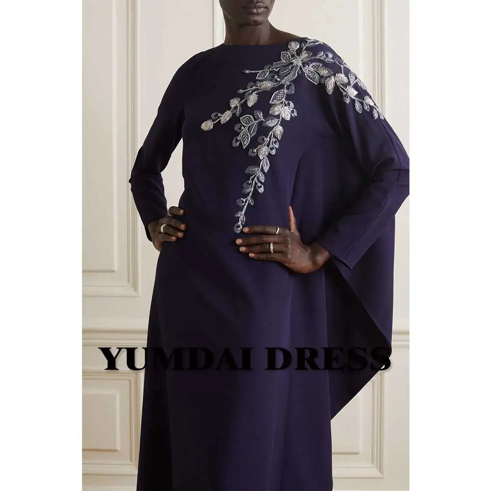 

YUMDI Deep Purple Long Sleeve Dress Saudi Arabian Luxury Cape Party Gown Special Occasion Wedding Mom Dress Formal Dress 2023