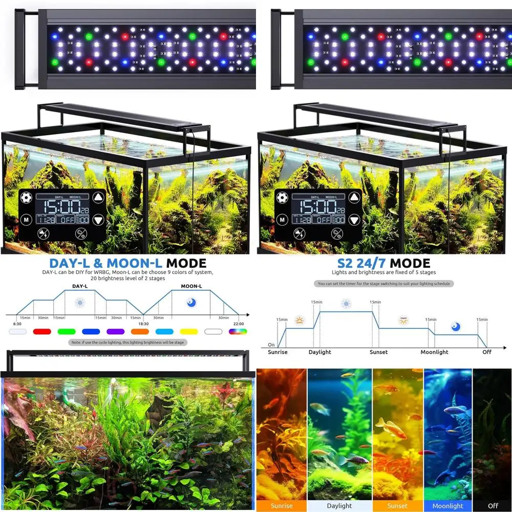 

Светодиодная лампа 24/7 для аквариумов 24-30 дюймов с таймером, 9 цветов, регулируемая яркость, полный спектр для растений, 36 Вт