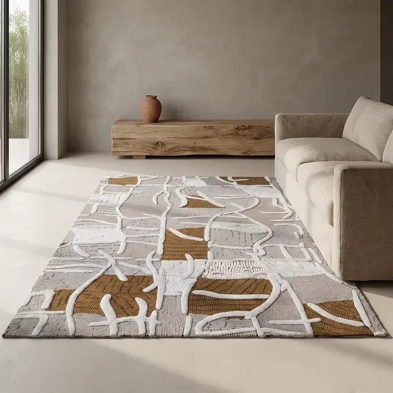 Modern Mansion Imported Wool and Bamboo Silk Carpet Minimalist Wabi-sabi Hand Tufted Rug for Office Kitchen Apartment